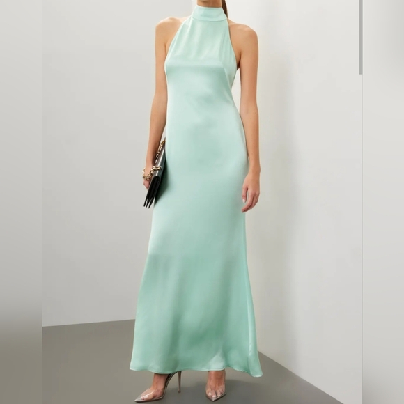 LAPOINTE Womens Satin Halter Maxi Gown, Seafoam Green Blue, Size 8, Retail $1490 - Picture 1 of 15